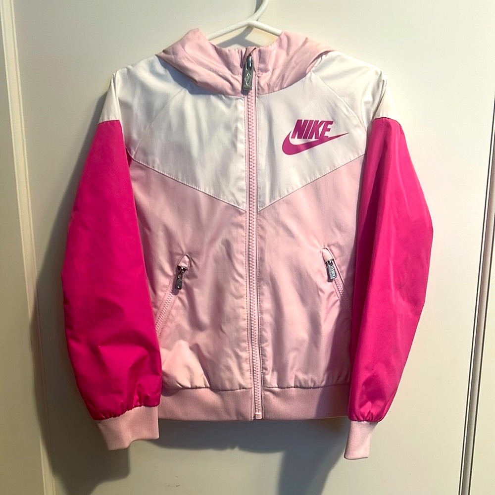 Nike Pink and White Hooded Zip Up Jacket